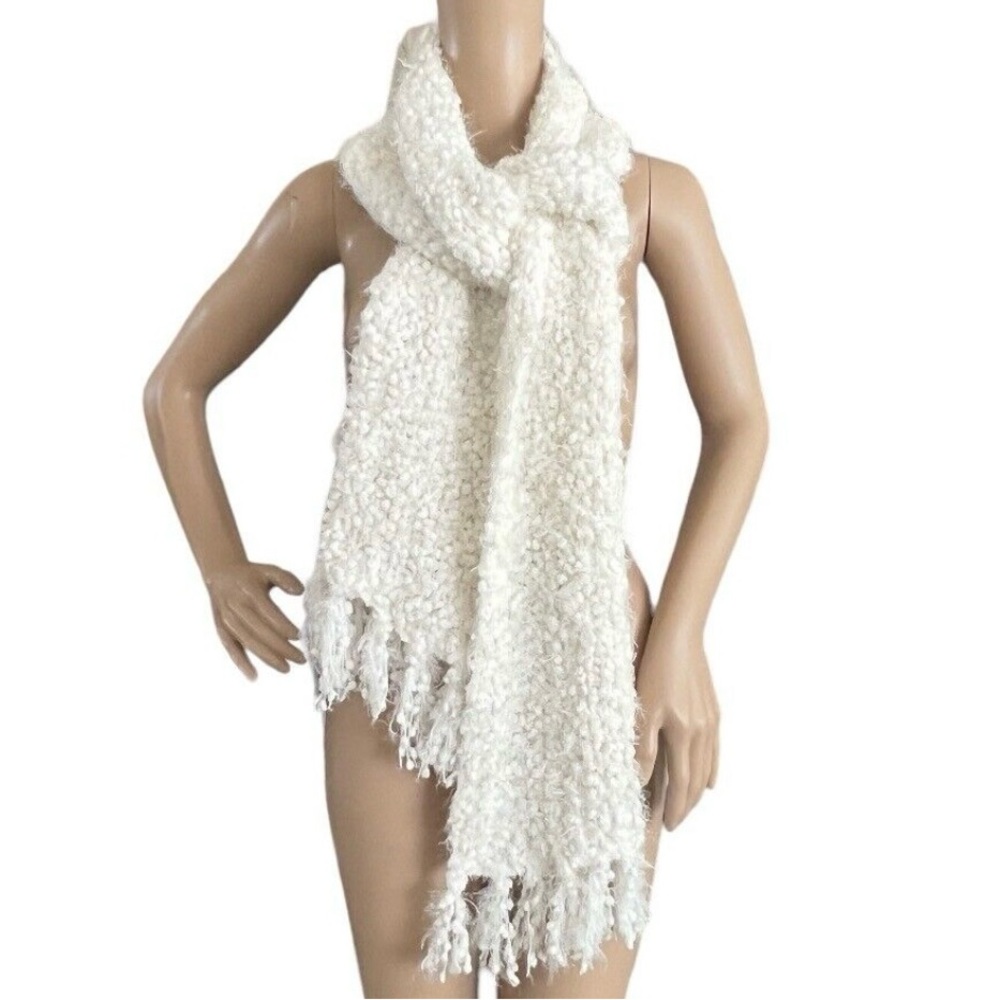 Liz Claiborne 72 inch fluffy creamy, white fringe scarf